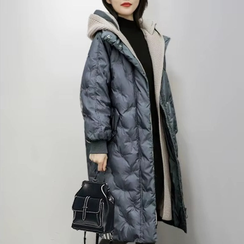 Norvella long coat med hætte og lynlås