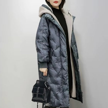 Norvella long coat med hætte og lynlås