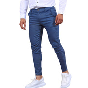 Herre slim fit bukser med knaplukning og sidelommer – lange bukser til hverdag og arbejde – Tavero