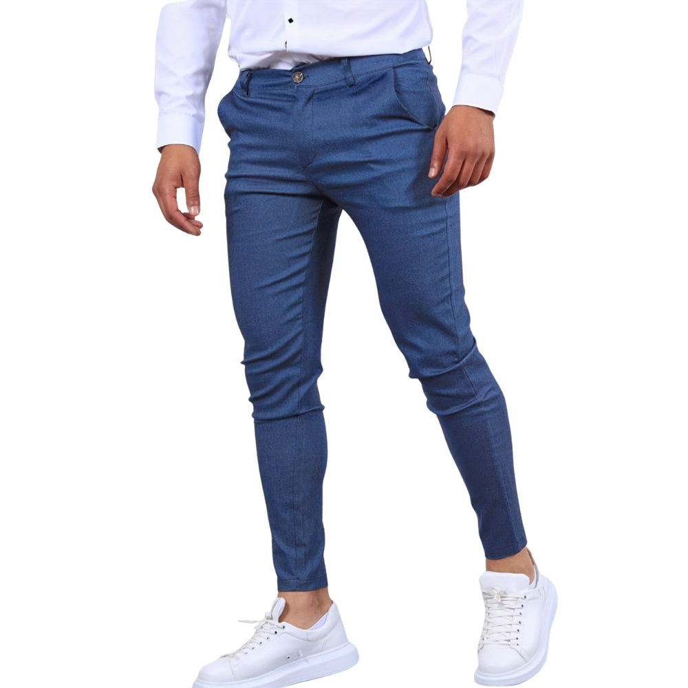 Herre slim fit bukser med knaplukning og sidelommer – lange bukser til hverdag og arbejde – Tavero