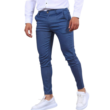 Herre slim fit bukser med knaplukning og sidelommer – lange bukser til hverdag og arbejde – Tavero