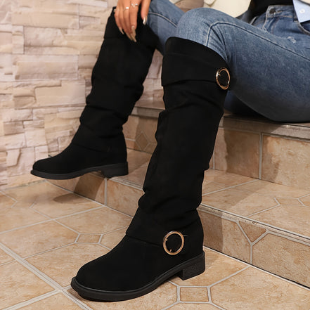 Norellia Knit High Boots – knæhøje slip-on støvler med tekstiloverdel og platformhæl