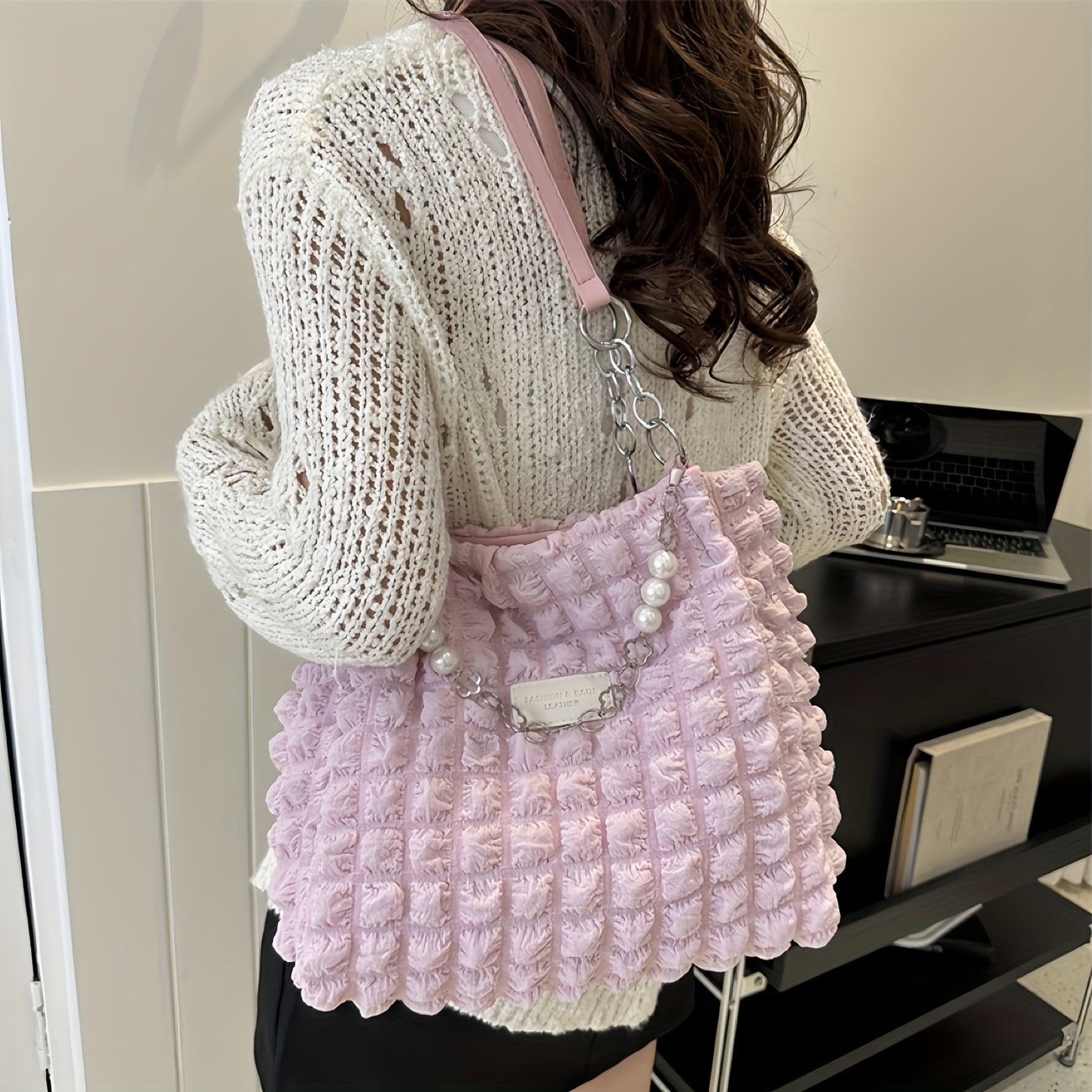 Bellevo Plaid Canvas Tote Bag – Ternet Skuldertaske til Kvinder med Lynlås