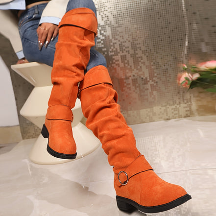Norellia Knit High Boots – knæhøje slip-on støvler med tekstiloverdel og platformhæl