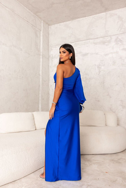 Selvoria dame maxikjole – one shoulder kjole med drapering og slids