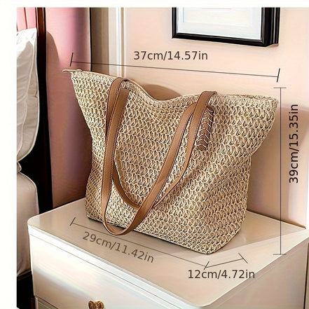 Ravelle Woven Tote – flettet taske med lynlåslukning