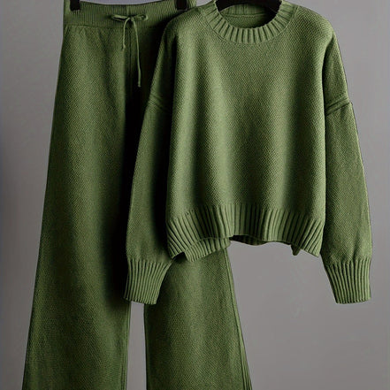 Lunoro To-delt Striksæt – Dame Sweater & Vide Bukser