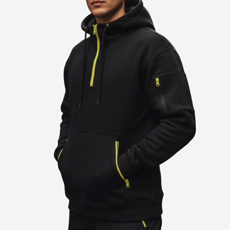 Valnero half zip hoodie med ribkanter