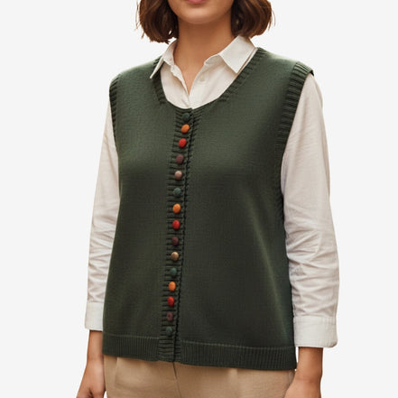 Elviana round neck vest med knapper