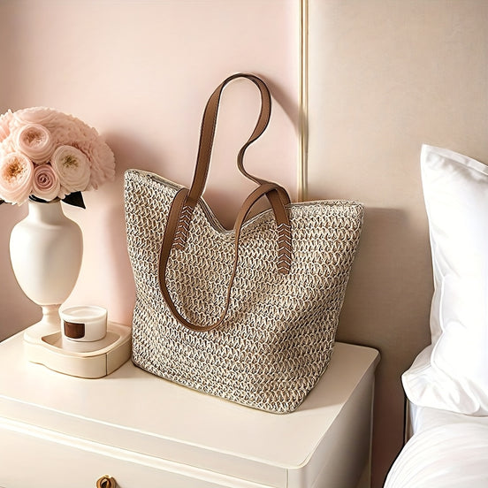 Ravelle Woven Tote – flettet taske med lynlåslukning