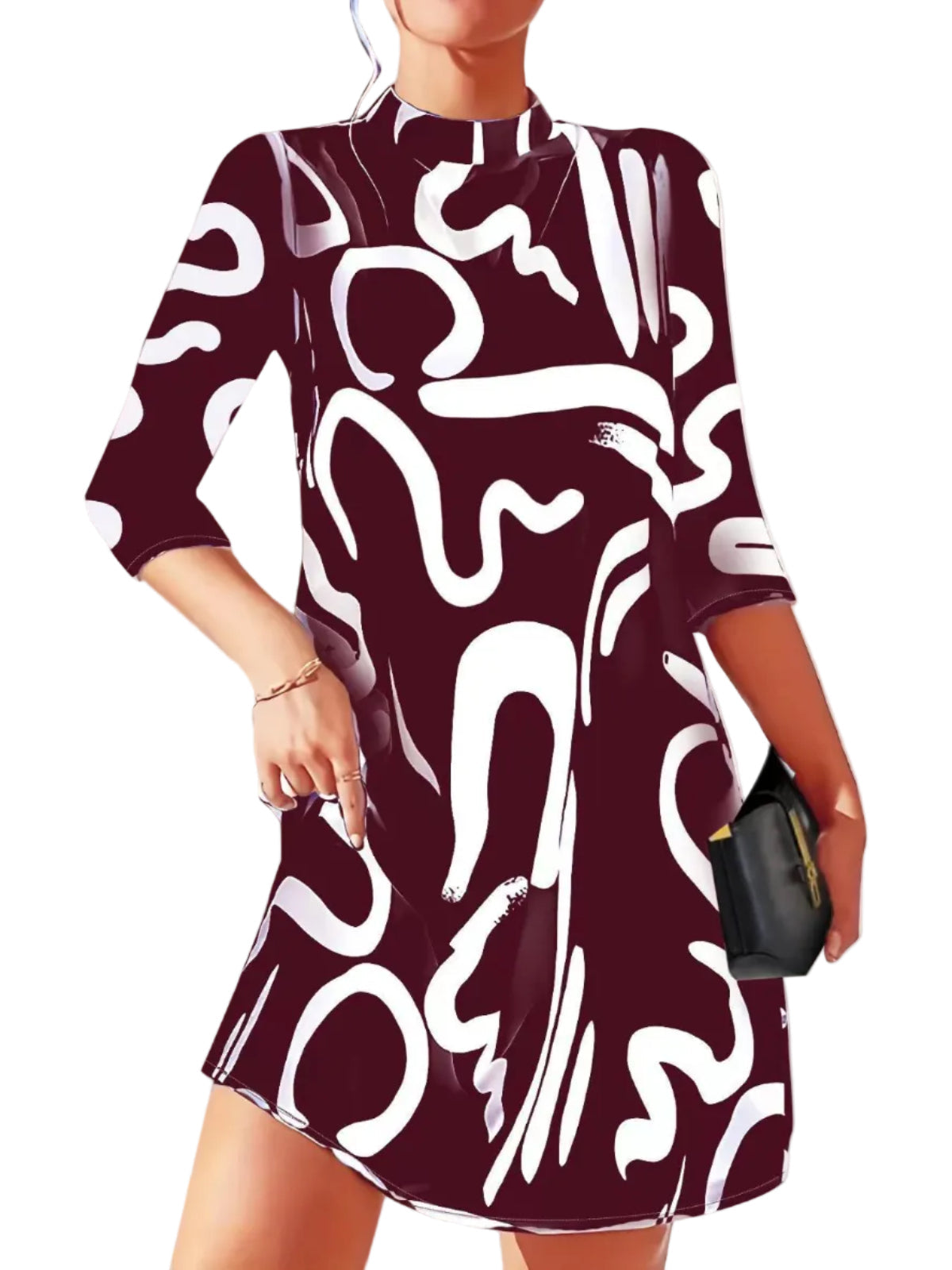 Minikjole med rund hals og 3/4 ærmer – kjole til hverdag og fritid – Elvara