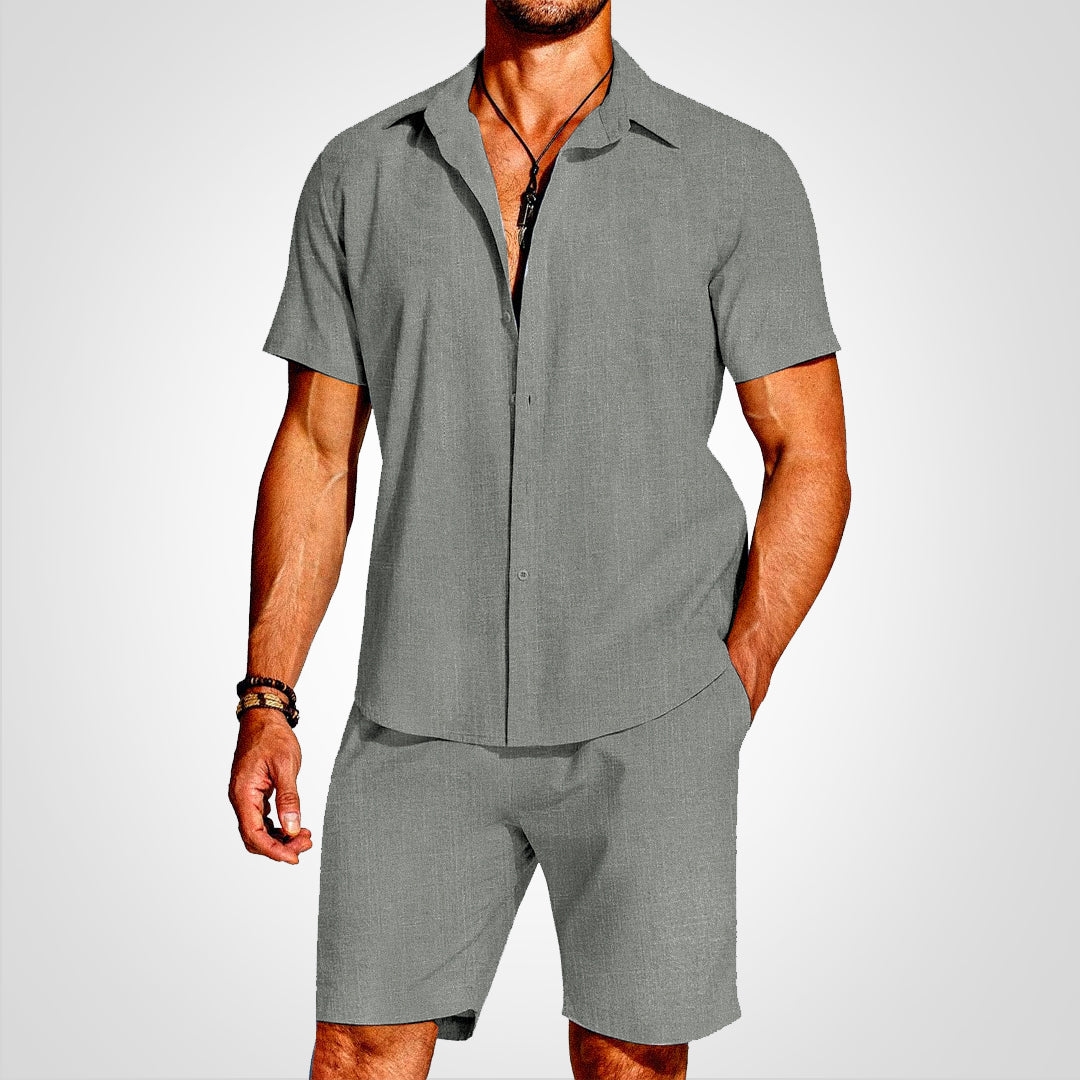 Solaro 2-delt sæt – skjorte med krave og lette shorts