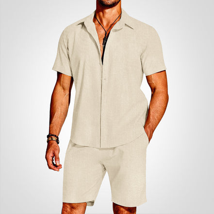 Solaro 2-delt sæt – skjorte med krave og lette shorts