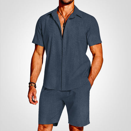 Solaro 2-delt sæt – skjorte med krave og lette shorts