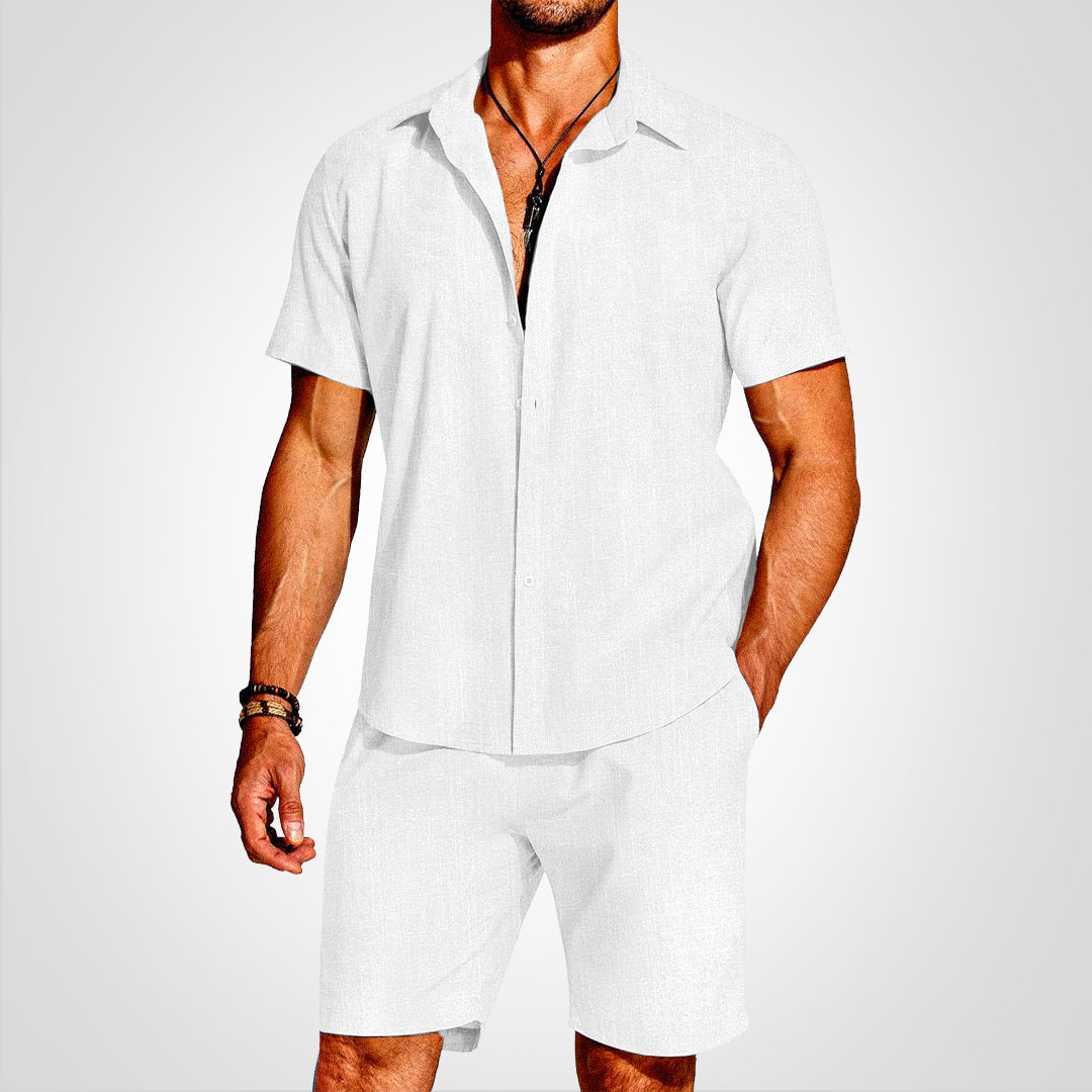 Solaro 2-delt sæt – skjorte med krave og lette shorts