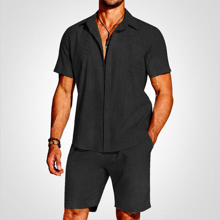 Solaro 2-delt sæt – skjorte med krave og lette shorts