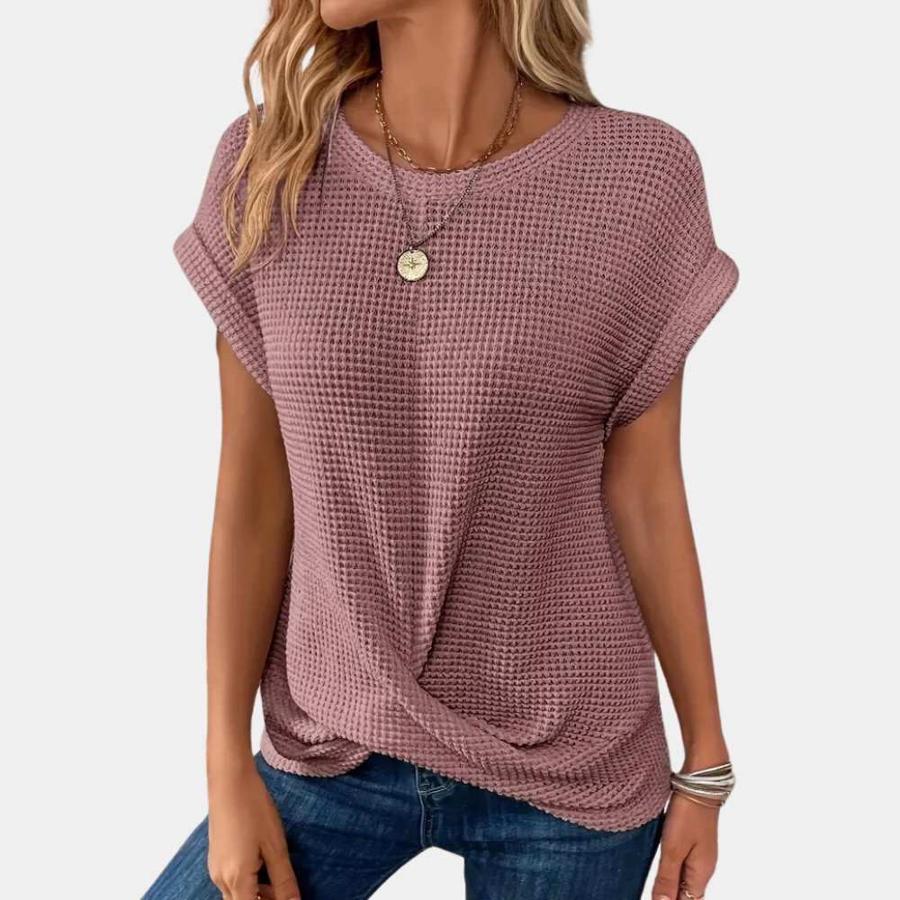 Lunessa dame T-shirt – ensfarvet bomulds T-shirt med rund hals og korte ærmer