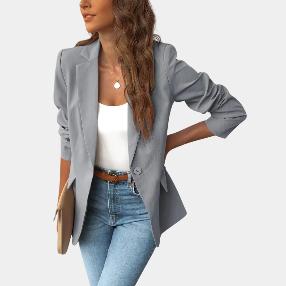 Velora blazer til kvinder med enkelt knap, reverskrave og afslappet pasform