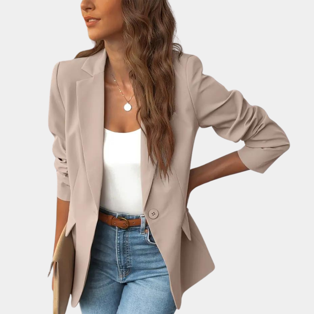 Velora blazer til kvinder med enkelt knap, reverskrave og afslappet pasform