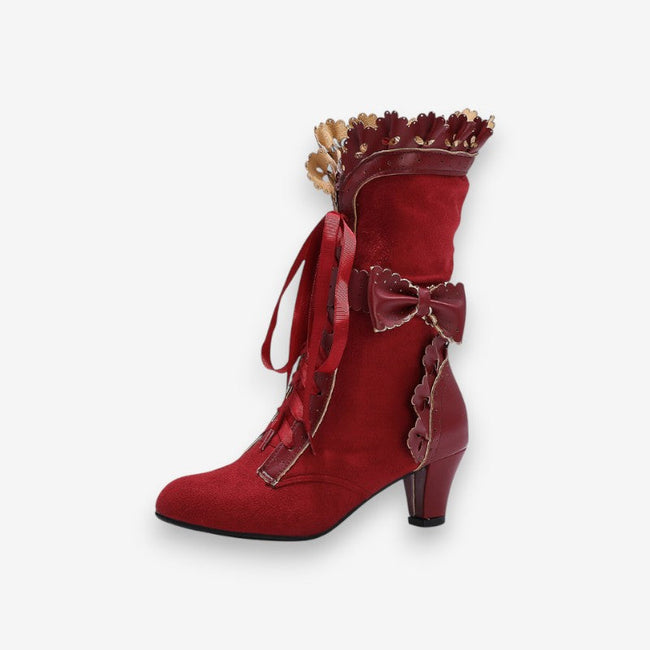 Elviana snørestøvler med spids tå og dekorativ sløjfe