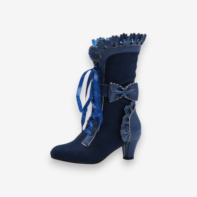 Elviana snørestøvler med spids tå og dekorativ sløjfe