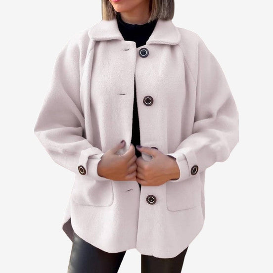 Elvanna lang fleecefrakke med knapper og lommer