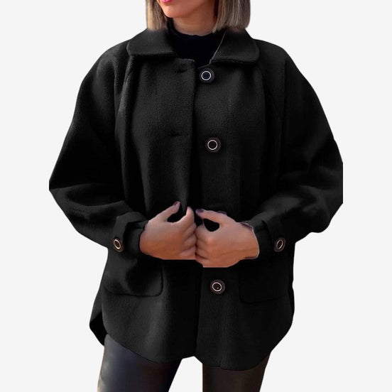 Elvanna lang fleecefrakke med knapper og lommer