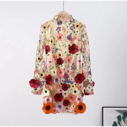 Kjole med lange ærmer, ståkrave og blomsterprint – kjole til hverdag og fritid – Floréa
