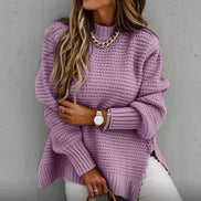 Oversized damepullover med høj hals og sideslidser – Solvaya