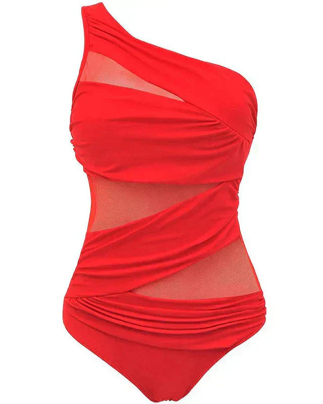 Méshara dame badedragt – asymmetrisk badedragt med shaping og mesh detaljer