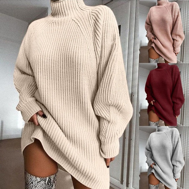 Lang oversized damepullover med høj hals – Lurevya