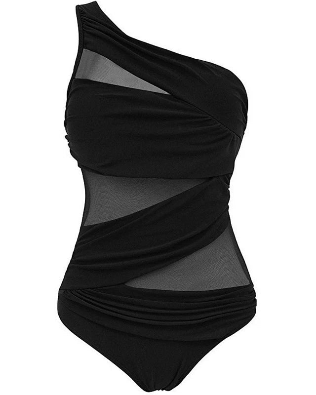 Méshara dame badedragt – asymmetrisk badedragt med shaping og mesh detaljer