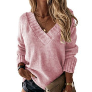 Oversized damepullover med V-hals og lange ærmer – Mirevya