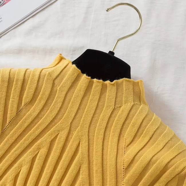 Norevet højhalset striktrøje – Slim fit pullover med ribdetaljer (One Size)