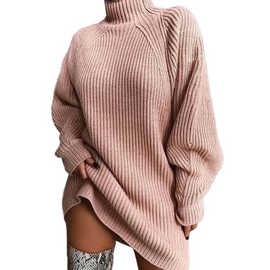 Hosszú, oversized női pulóver magas nyakkal – Lurevya