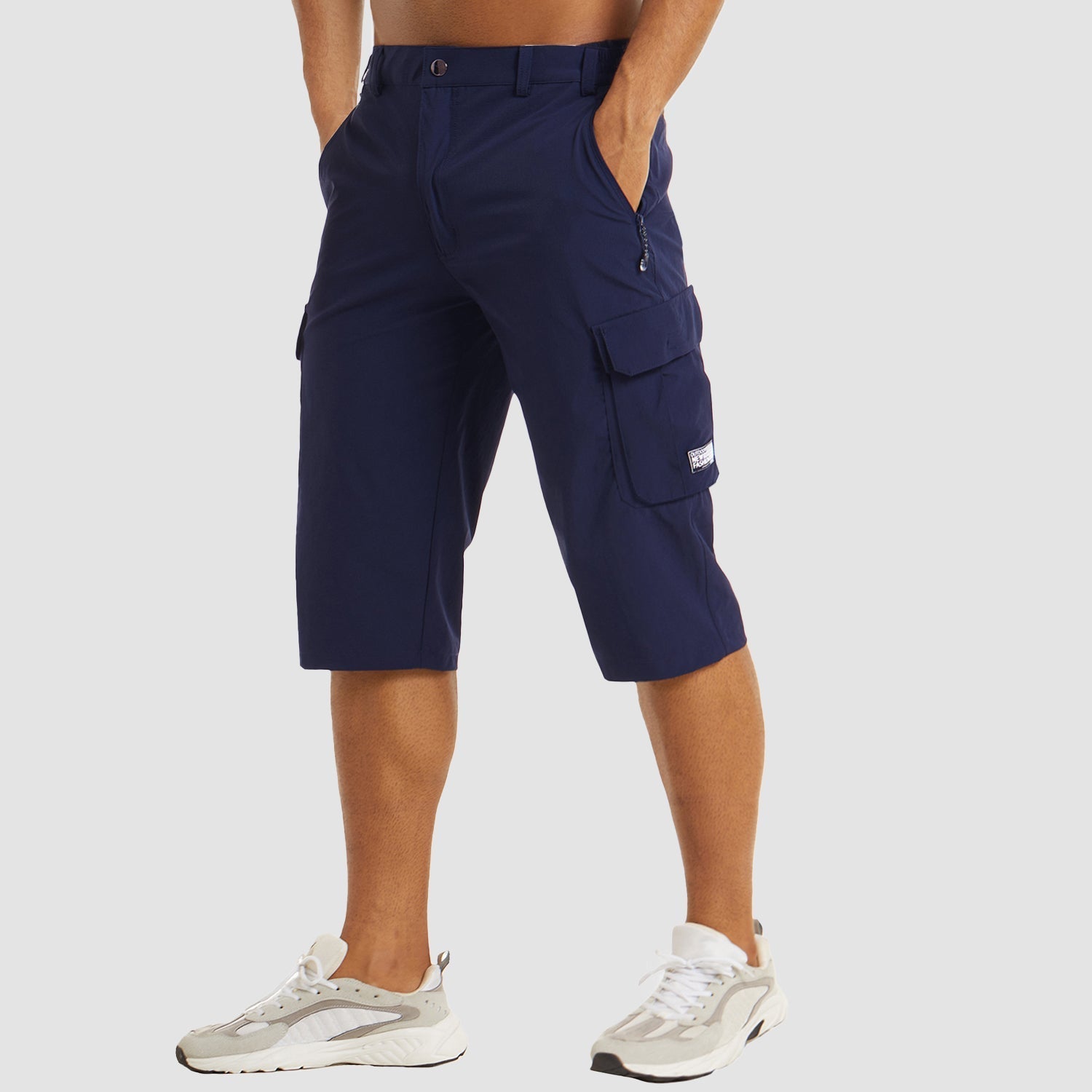 Torven cargo shorts – knælængde med justerbar linning