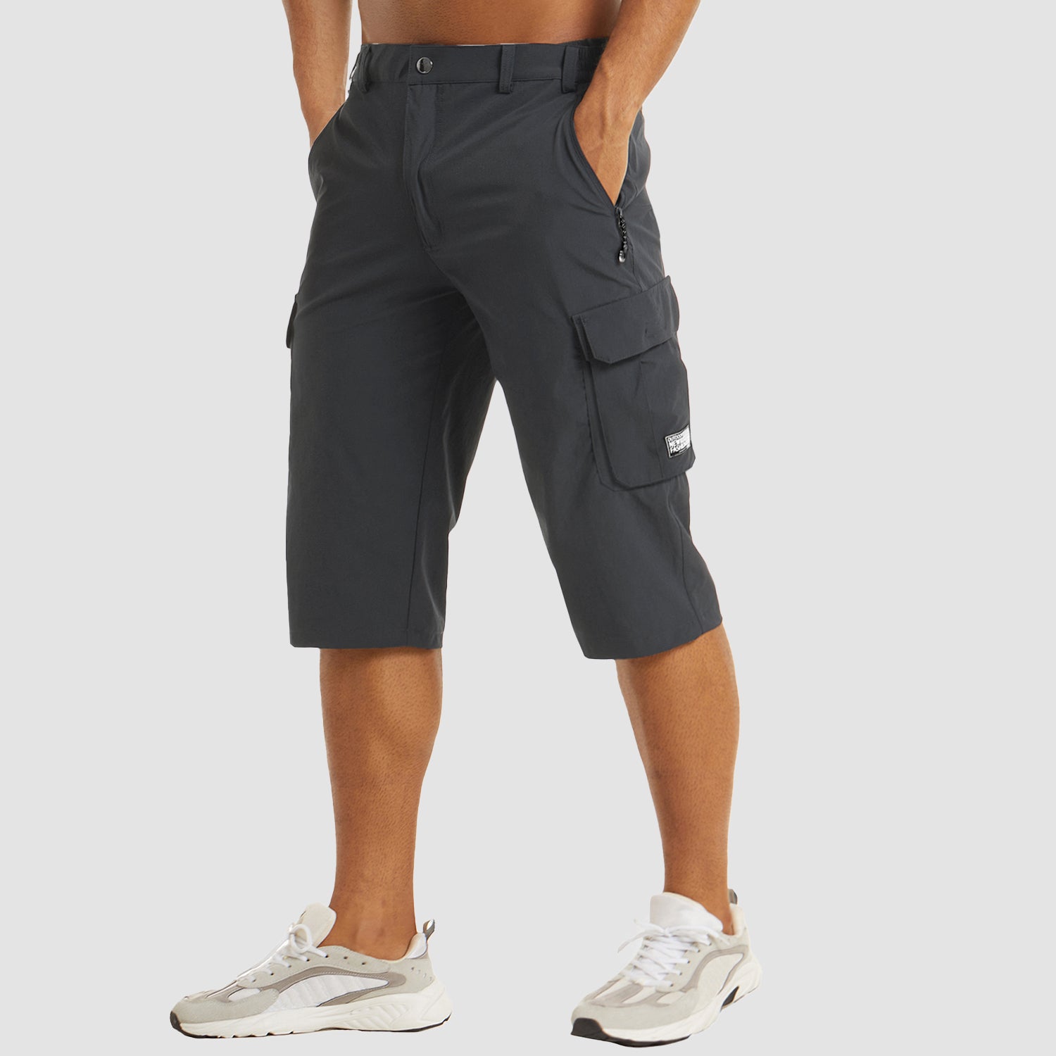Torven cargo shorts – knælængde med justerbar linning