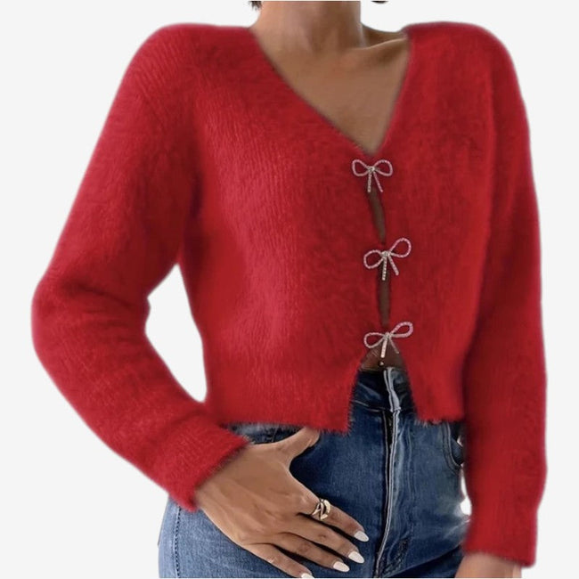 Elvara sweater med V-hals og sløjfedetalje