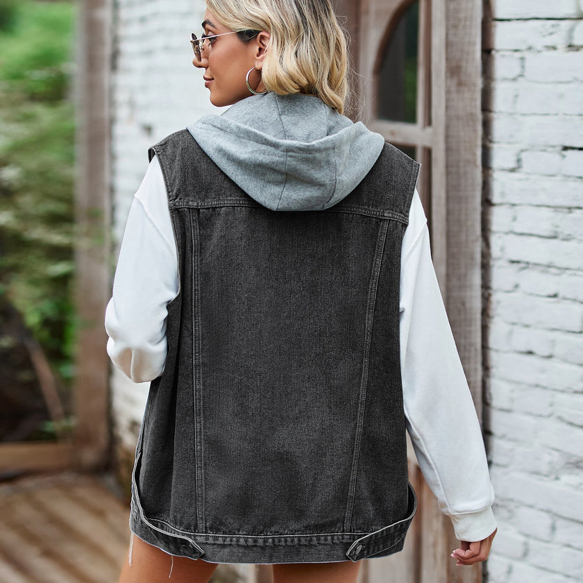 Maren denim vest – afslappet bomuldsmodel med lommer