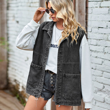 Maren denim vest – afslappet bomuldsmodel med lommer