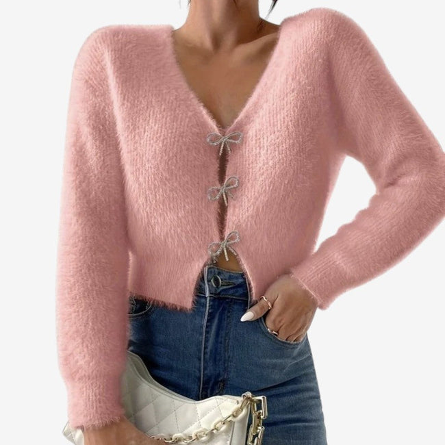 Elvara sweater med V-hals og sløjfedetalje