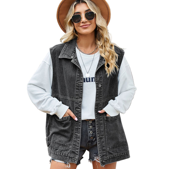 Maren denim vest – afslappet bomuldsmodel med lommer