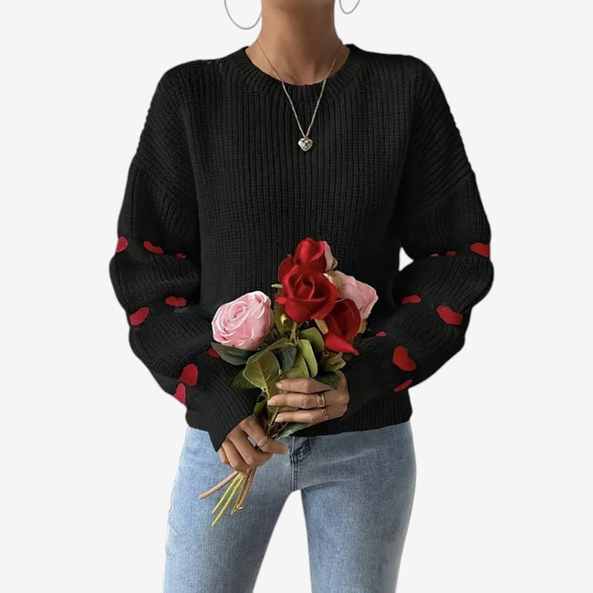 Elunora round neck sweater med broderi