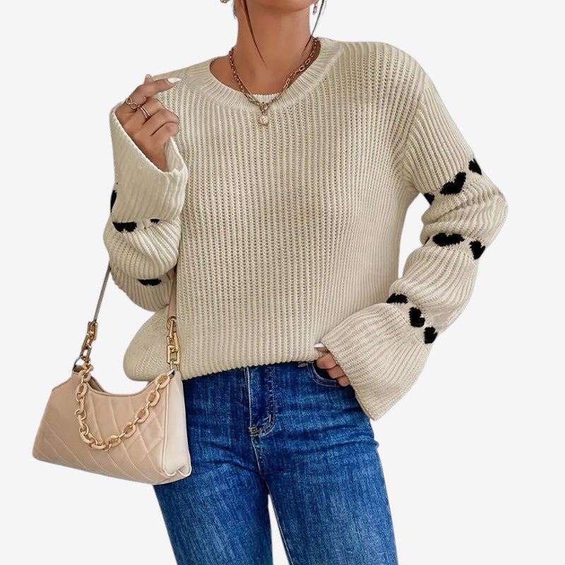 Elunora round neck sweater med broderi
