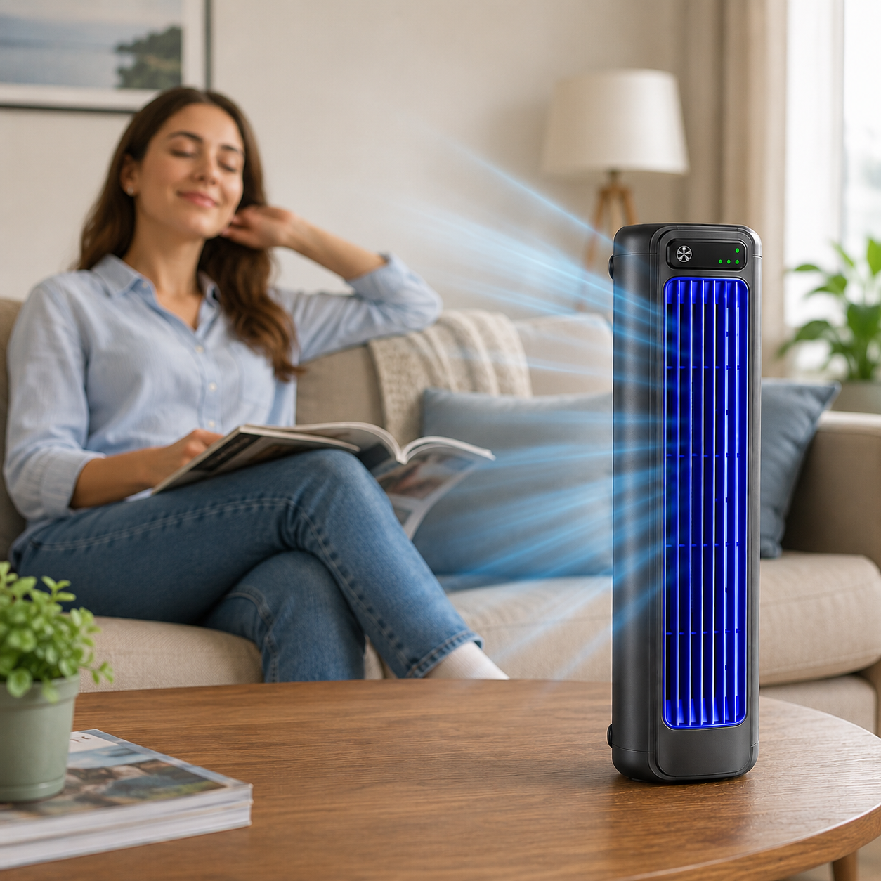 Tårnventilator med fjernbetjening og justerbare lufttrin – Ventaro