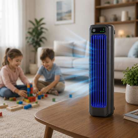 Tårnventilator med fjernbetjening og justerbare lufttrin – Ventaro