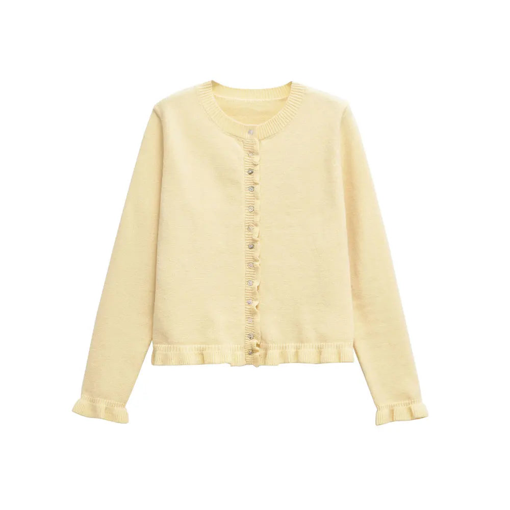 Luksuriøs Ruchesvest – Strikket cardigan med knaplukning