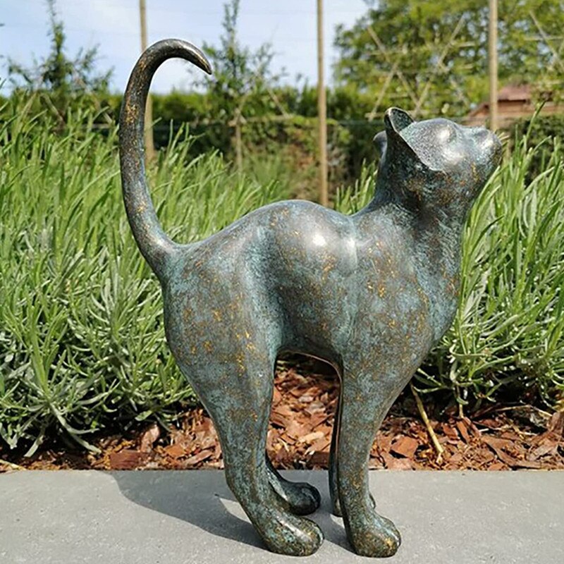 Feluroa kattefigur havedekoration resin til have terrasse og altan