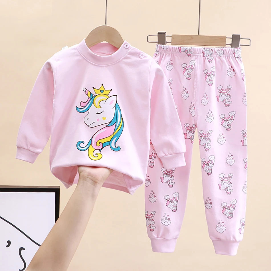 Uniro børnepyjamas – Unisex sæt med print til efterår og indendørs brug
