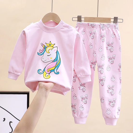 Uniro børnepyjamas – Unisex sæt med print til efterår og indendørs brug